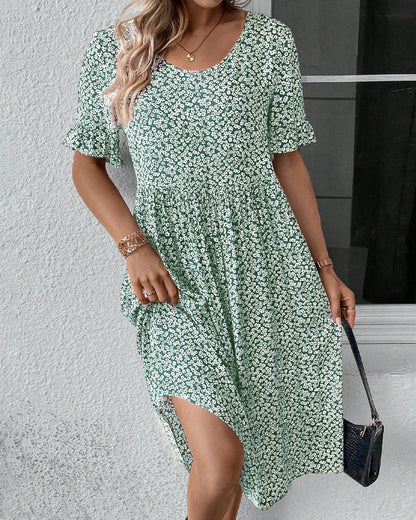 Women’s Floral Midi Dress – Short Sleeve