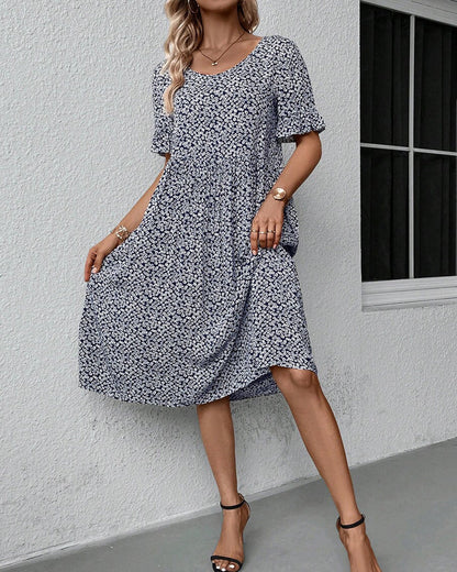 Women’s Floral Midi Dress – Short Sleeve