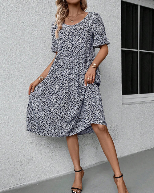 Women’s Floral Midi Dress – Short Sleeve