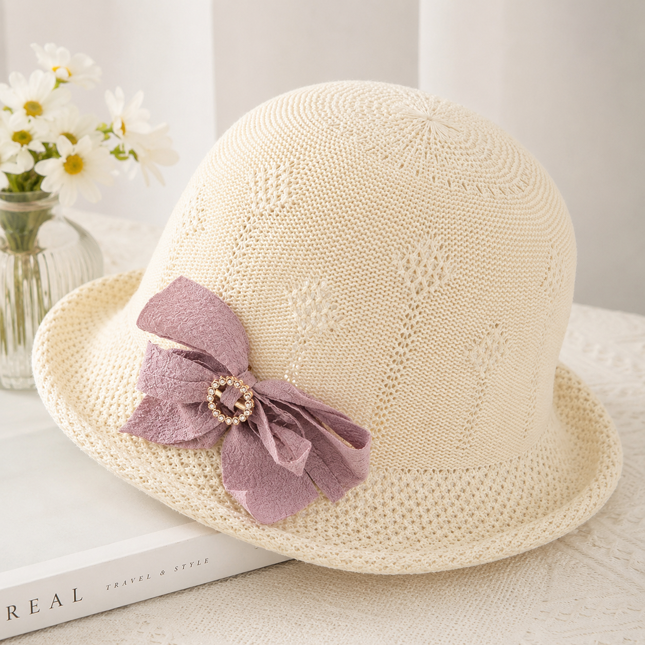 Flower Detail Short Brim Hat