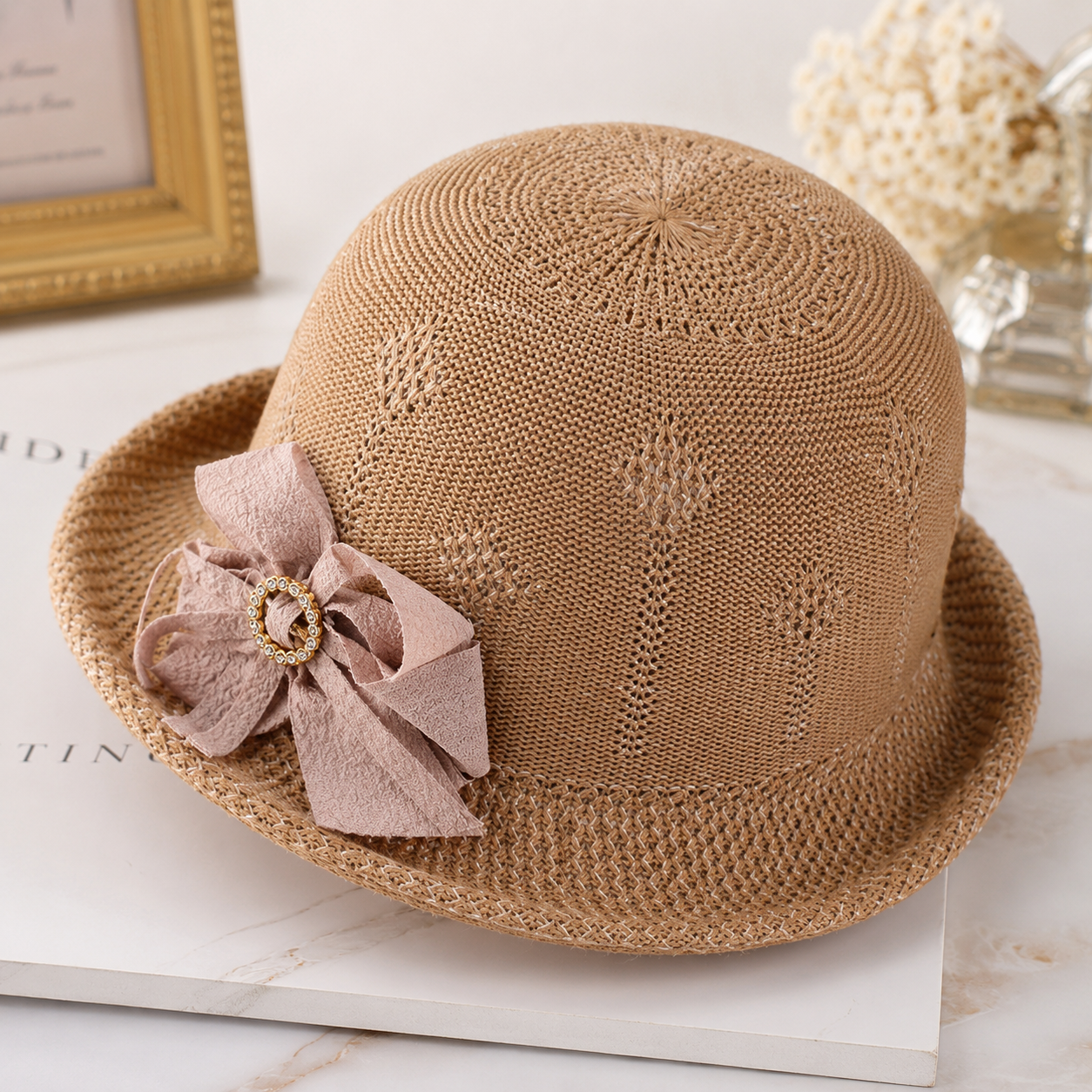 Flower Detail Short Brim Hat