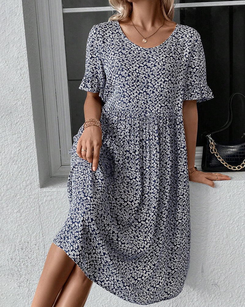 Women’s Floral Midi Dress – Short Sleeve