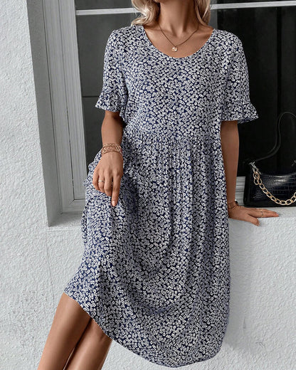 Women’s Floral Midi Dress – Short Sleeve