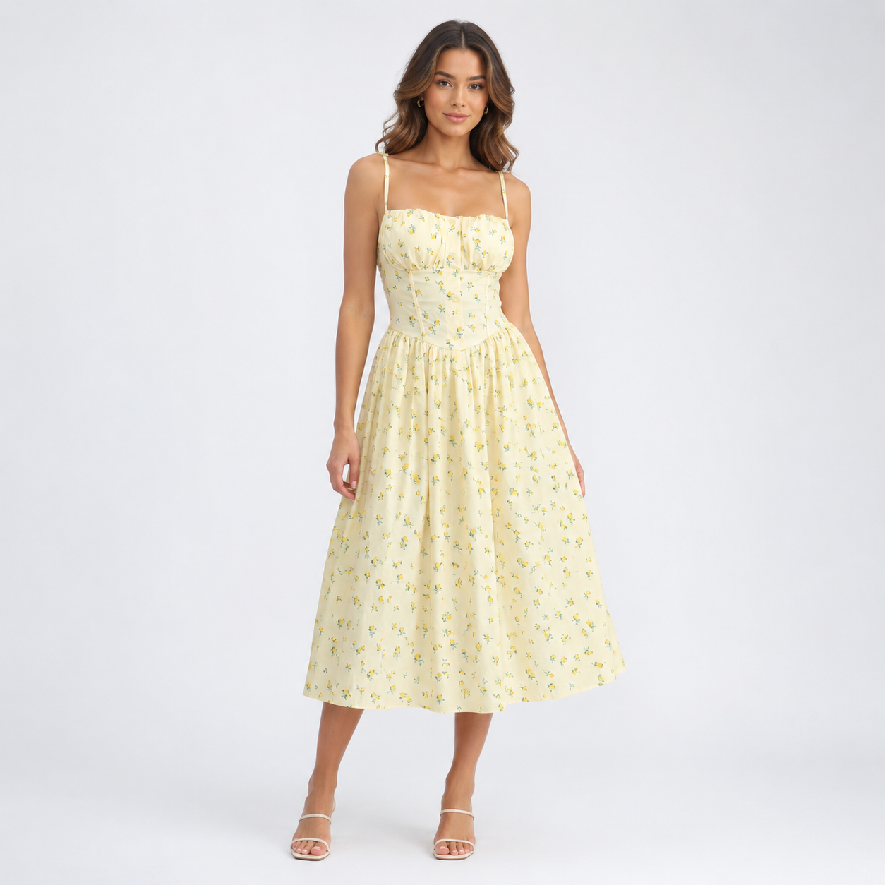 Liora Yellow Floral Midi Dress