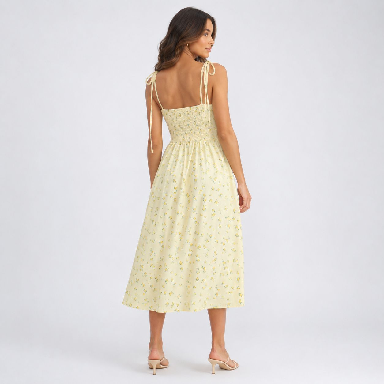 Liora Yellow Floral Midi Dress